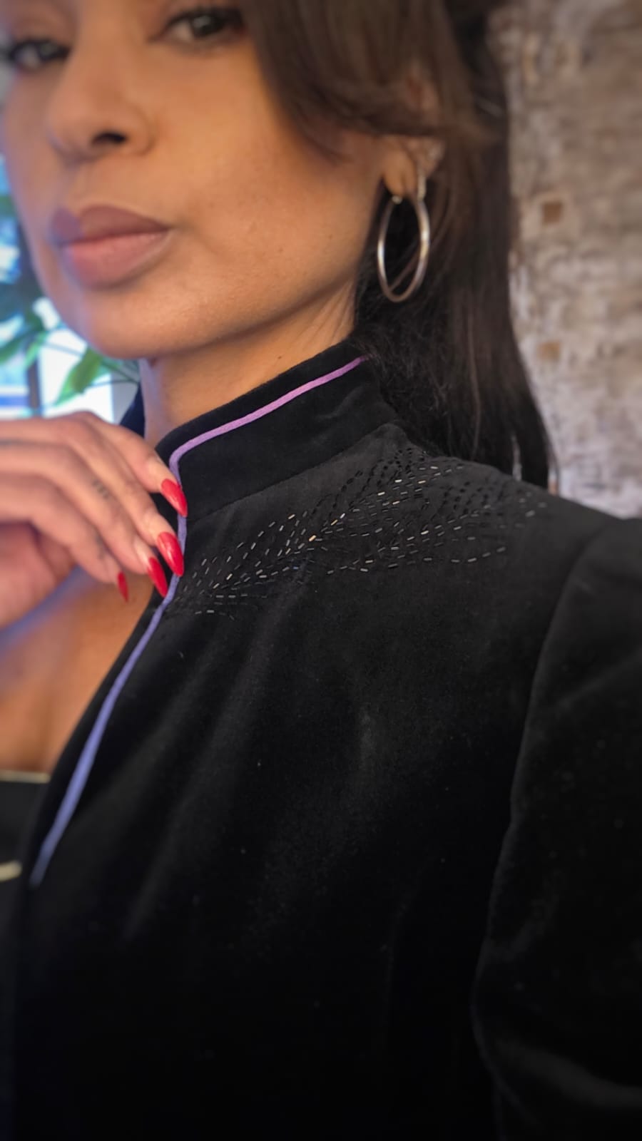 Midnight Peacock Velvet Blazer – Statement Back Embroidery 3