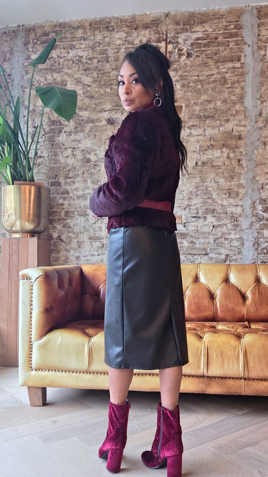 Burgundy faux fur & leather jacket 1