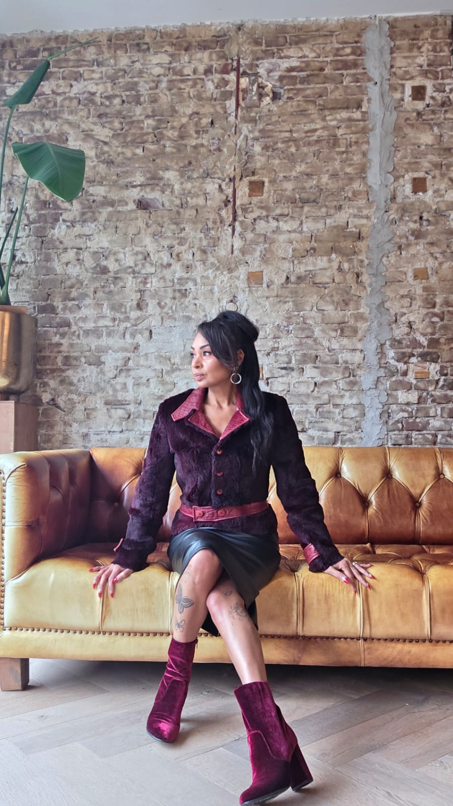 Burgundy faux fur & leather jacket 4