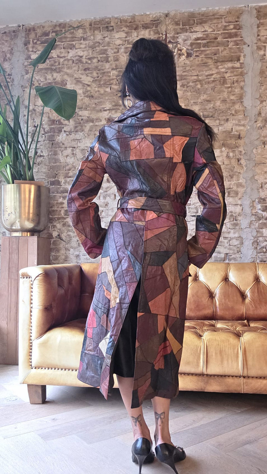 Tan Patchwork leather coat 1
