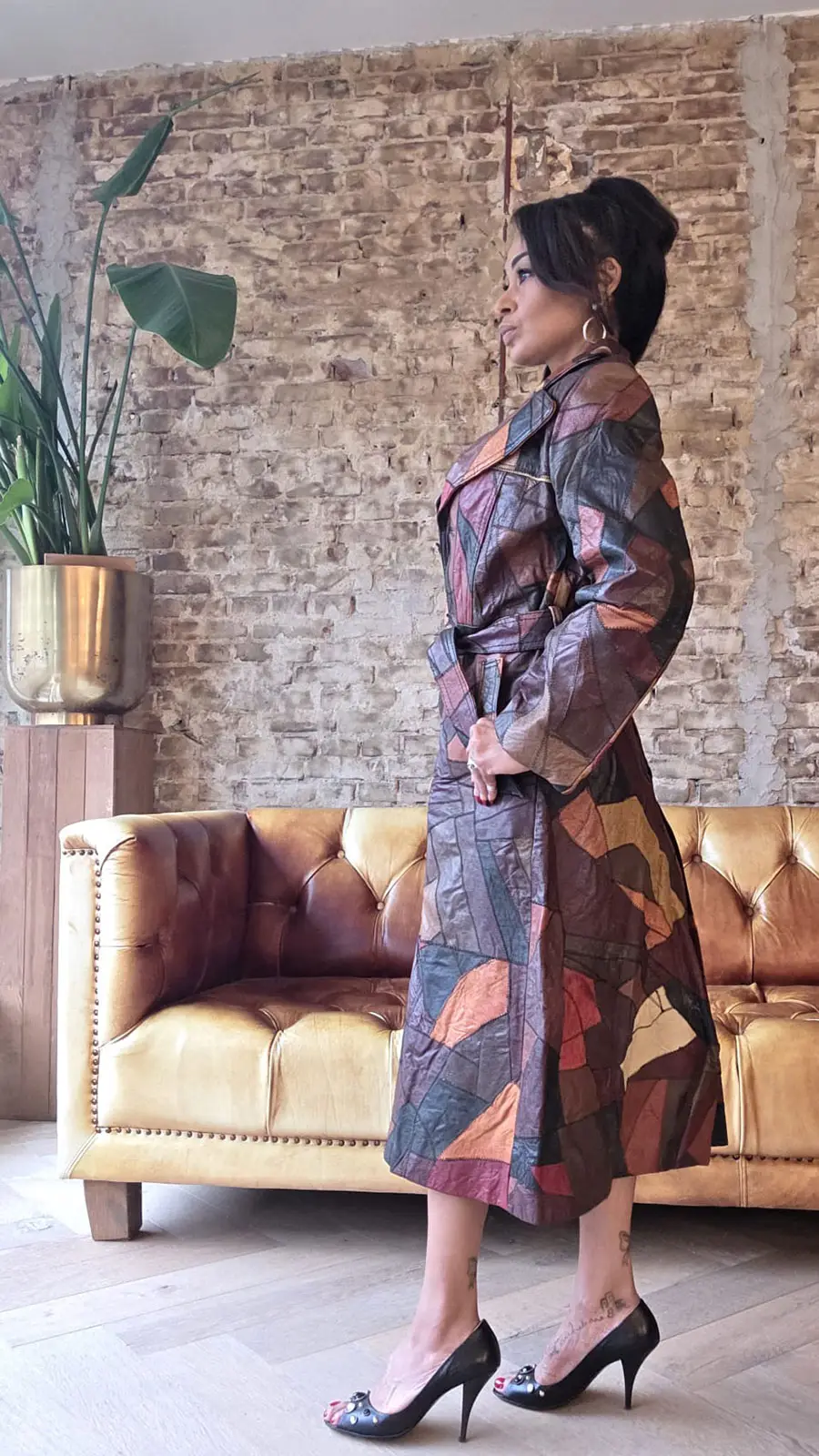 Tan Patchwork leather coat 2