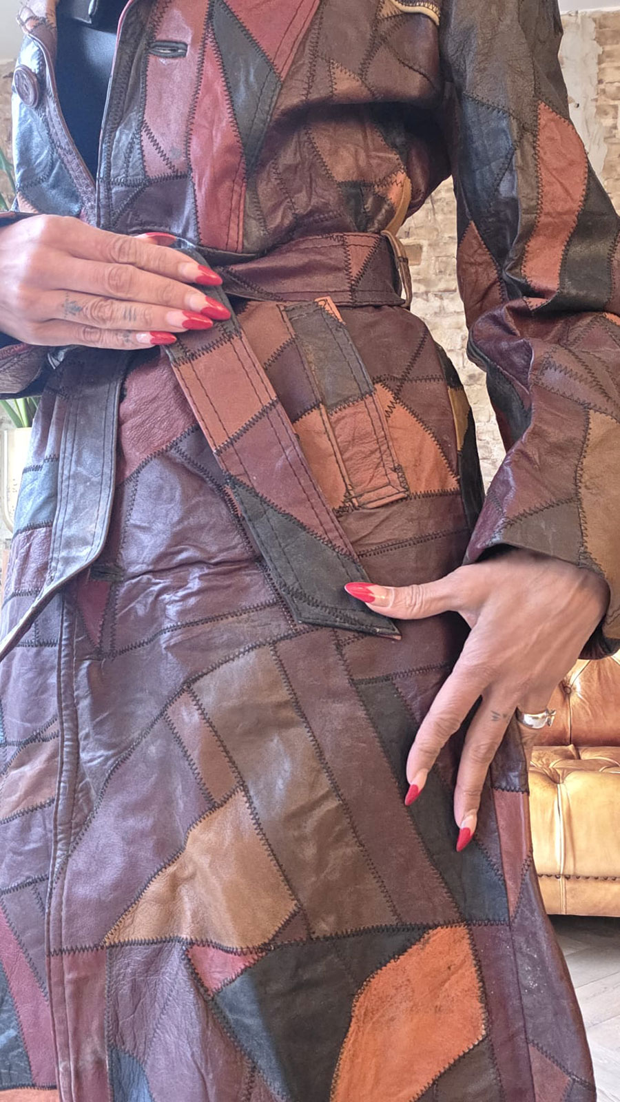 Tan Patchwork leather coat 3