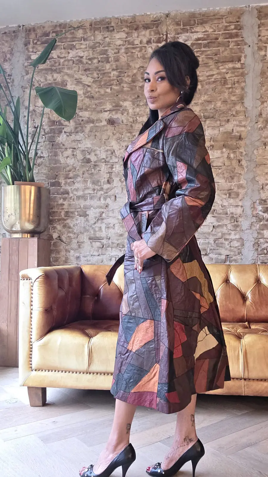 Tan Patchwork leather coat 4