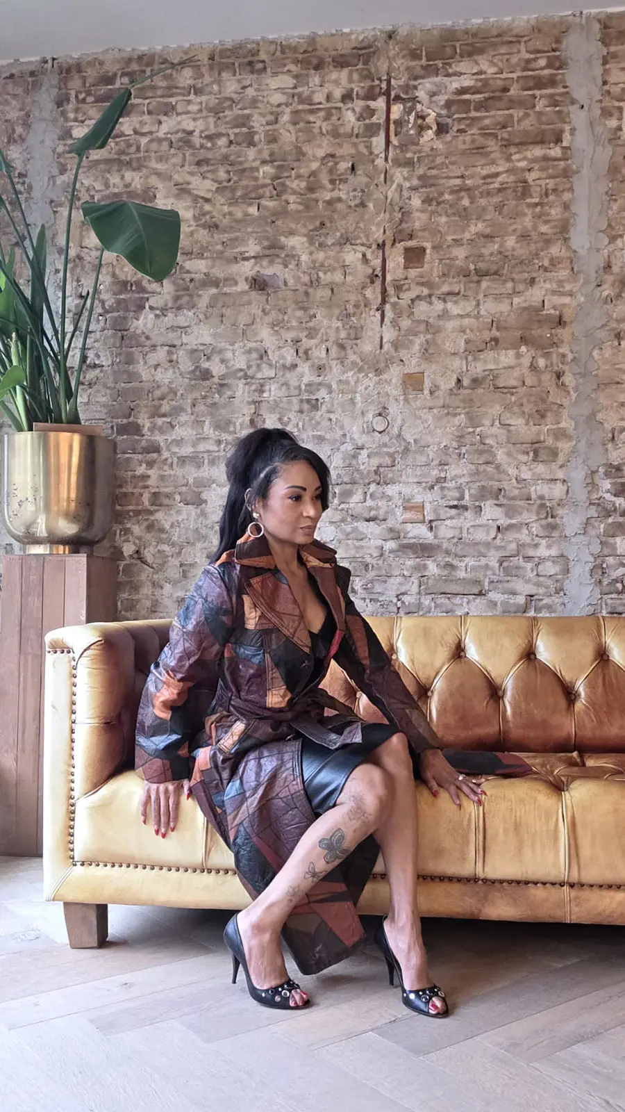 Tan Patchwork leather coat 5