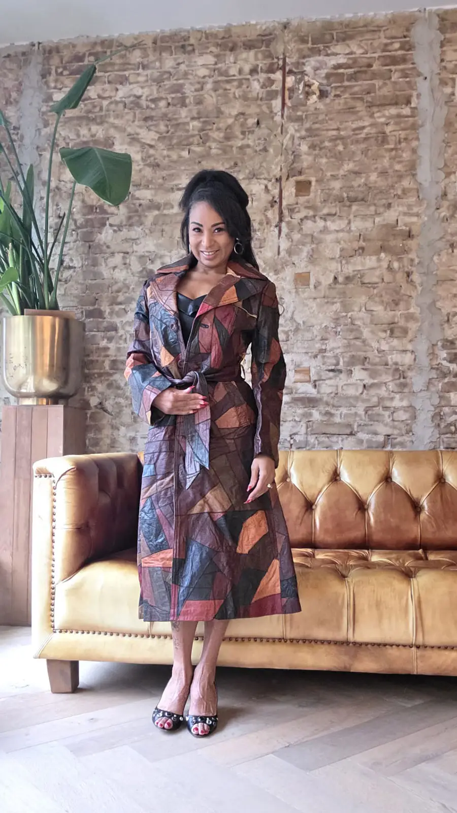 Tan Patchwork leather coat 7