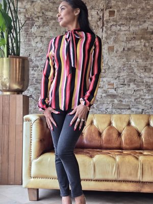 Red, pink & Yellow striped shirt