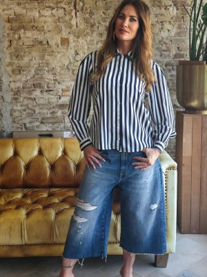 Blueblack & White striped button-up shirt